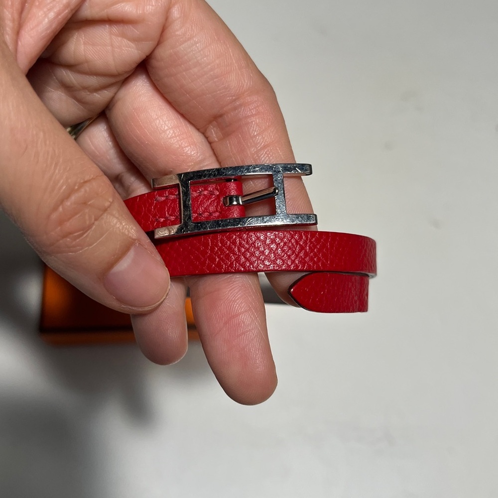 Hermes Burgundy Leather Belt With Silver Buckle View 2